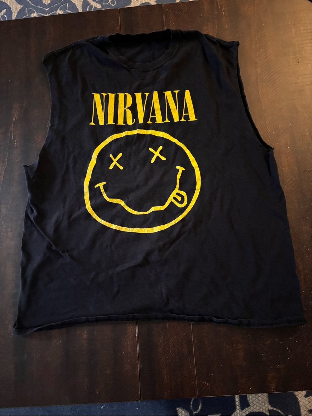 NIRVANA Black Tank Top with Yellow Smiley Logo